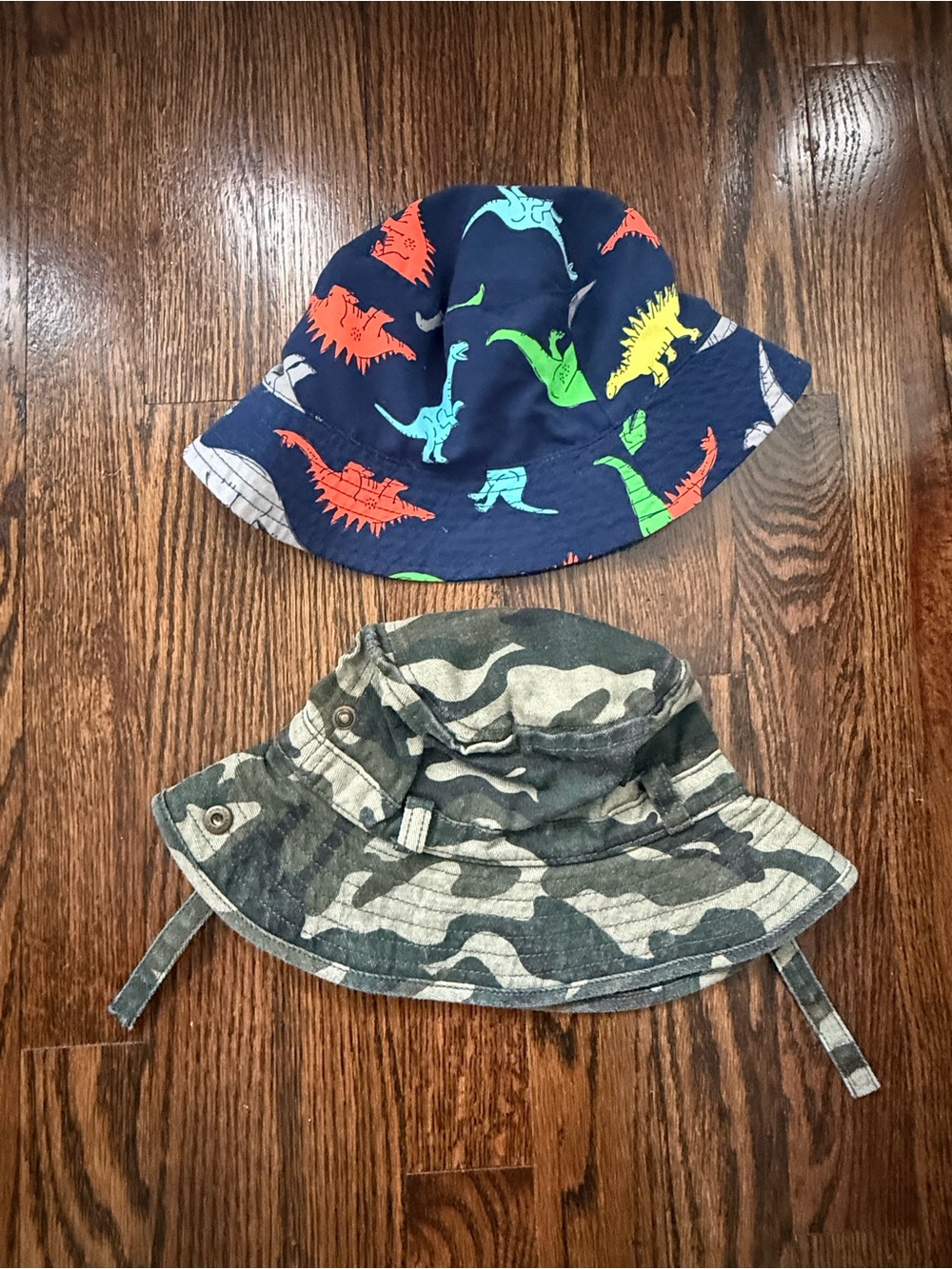 Toddler Dinosaur & Camo Bucket Hat duo